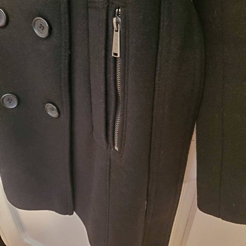DKNY Women's Wool Blend Black Belted Trench Coat - Picture 11 of 14